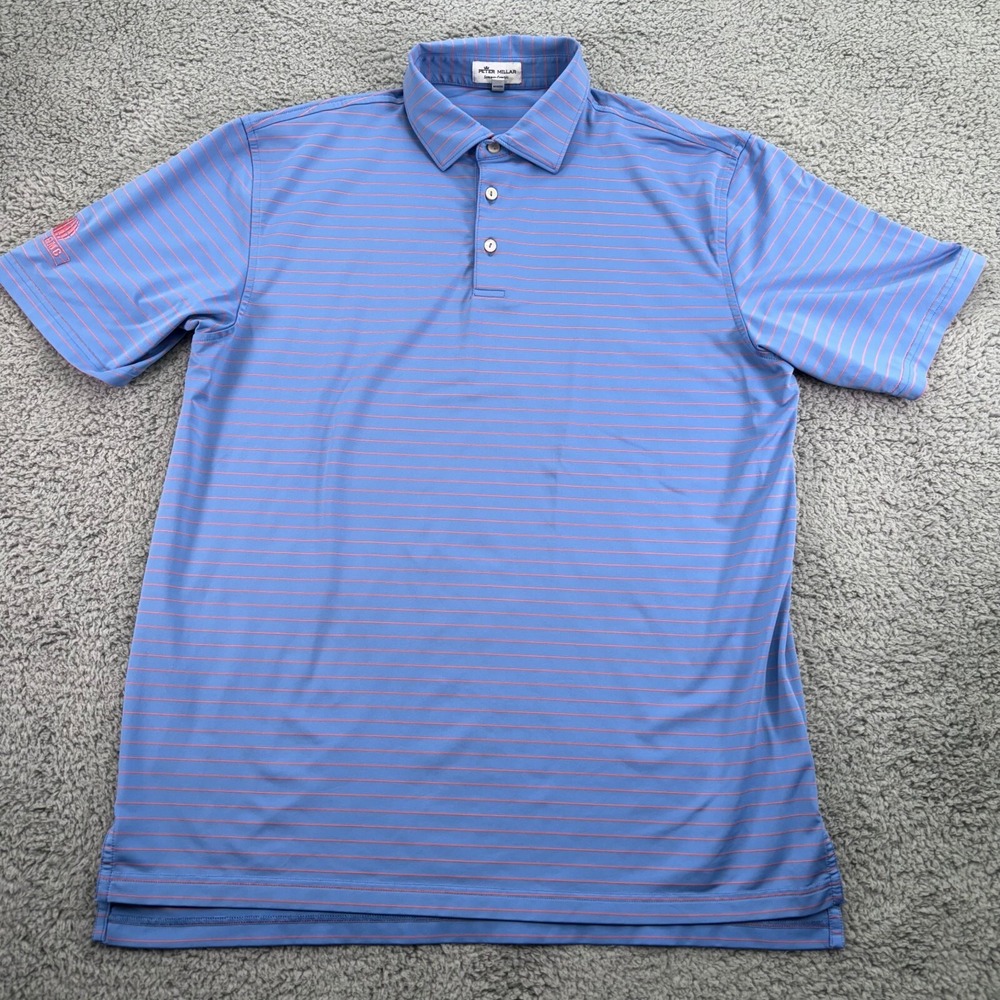 Peter Millar Polo Shirt Mens Large Blue Stripe Summer Comfort‎ Performance Golf